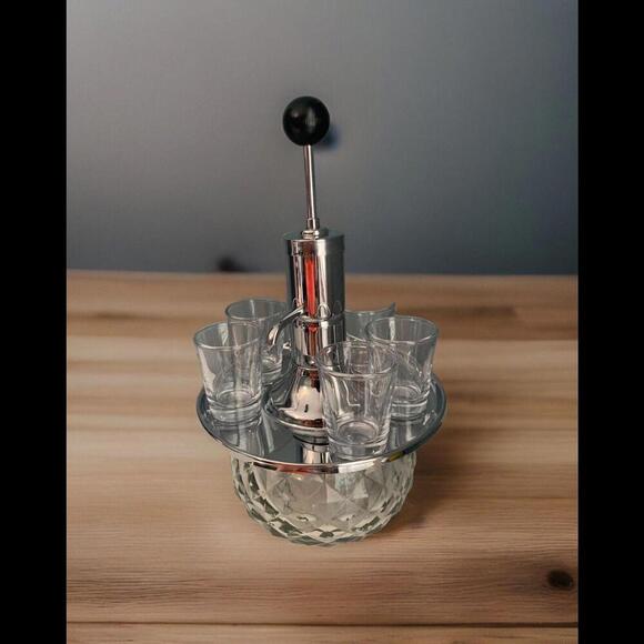 Vintage Liquor Dispenser Glass Chrome MCM Cocktail Bar Park Industries Shots - Picture 1 of 11